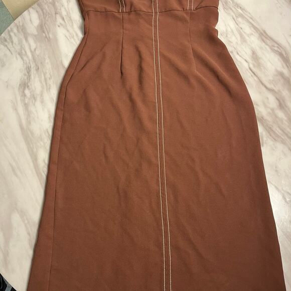 Zara Brown White Stitch Bustier Maxi Tank Dress Size Large - Picture 3 of 7